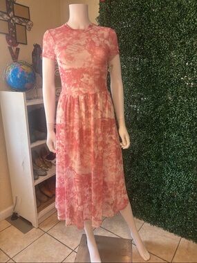 AUW Coral Tie-Dye Midi Dress